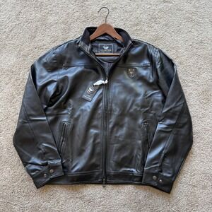 EA Collection Italy Style Jacket Men XL Black Faux Leather Full Zip Bomber New
